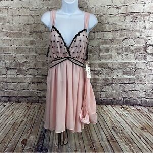 Cinema Pink Black Polka Dot Lace Sheer Babydoll Lingerie